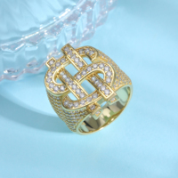 Nouvelle bague en cuivre plaqué or avec zircon, style hip-hop, signe dollar, tendance pour hommes et femmes, disponible en gros