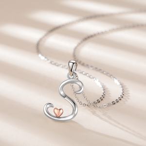 Collar con colgante de letra inicial de moda de Plata de Ley 925 para mujer, alfabeto de corazón personalizado, rodio de para bodas y compromisos - Product Image 3