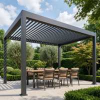 Pergola bioclimatique motorisée Anyhoo, résistante au vent, en aluminium, imperméable, écologique, personnalisable, avec toit à lamelles.