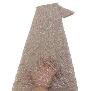 Harga grosir kain renda Afrika mewah manik-manik pengantin payet kain renda bordir untuk gaun