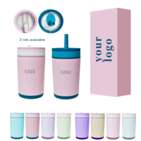 Tumbler Mini Terisolasi 12oz 16oz dengan Tutup Ganda yang Dapat Ditukar, Bagian Dalam SUS304 Hydro Formed dan Bagian Luar SUS201