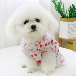 Cute Strawberry Print Pet Dress For Small Dogs And Cats Polyester Vest With Ruffles Spring Summer Wear - Product Image 3