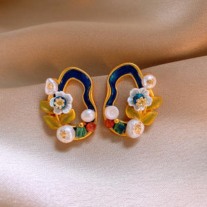 2025 New Vintage Heart Flower Pearl <b>Oil</b> <b>Painting</b> Style Women's Drop Earrings Fashion Sweet Geometric <b>Oil</b> 18K Stainless Steel - Product Image 5