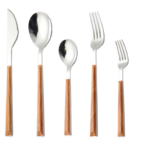High Quality Wood Grain ABS Plastic Handle Stainless Steel Cutlery, Korean Style Metal spoon fork knife Flatware set