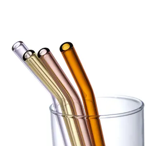 Özel baskı ile yeniden kullanılabilir uzun borosilikat cam içme saman 8mm cam içme saman