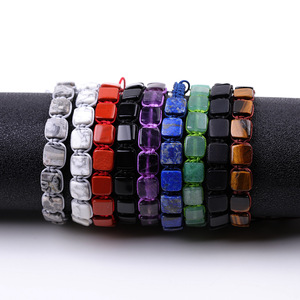 Pulsera de cuentas de lapislázuli de ojo de tigre con piedras preciosas naturales de forma cuadrada personalizada para hombres que alquilan tejido de acero inoxidable - Product Image 1
