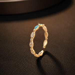 Anel Aberto Elegante em Prata S925 Banhado a Ouro <span class=keywords><strong>18K</strong></span> com Esmalte Azul e Diamante, Anel Ajustável em Prata Esterlina 925 - Product Image 6