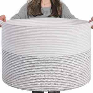 Extra <b>Large</b> Blanket <b>Basket</b> Woven Decorative Cotton Rope <b>Basket</b> with Handles for Laundry Living Room Baby Toys Nursery - Product Image 1