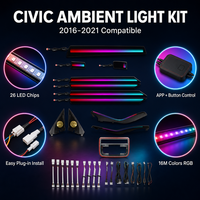Éclairage d'ambiance pour Honda Civic 2016, 26 LED, éclairage d'ambiance RGB complet pour l'intérieur, console centrale, panneau de porte