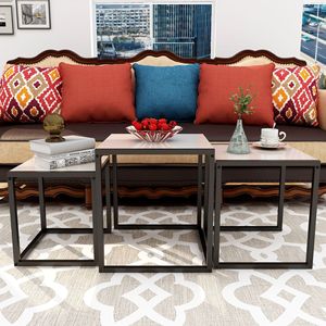 Ba làm tổ Bàn cà phê thiết lập đa chức năng Stackable bàn trà kim loại khung MDF đầu bảng nhỏ Gỗ giường bên bảng - Product Image 6