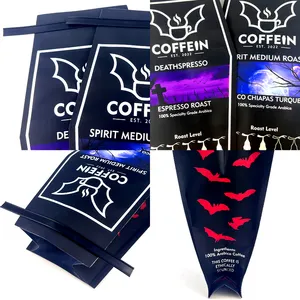 Custom Digital Printing Coffee Beans Packaging Bag With Tin Tie Shaped Flat Bottom 8 Side Seal Bag Ziplock Coffee Bag