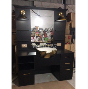 Bằng Gỗ Cổ Điển Người Đàn Ông Của Phong Cách Châu Âu Cắt Tóc Cửa Hàng Gương Bảng Cắt Tóc Ghế Với Ánh Sáng - Product Image 6