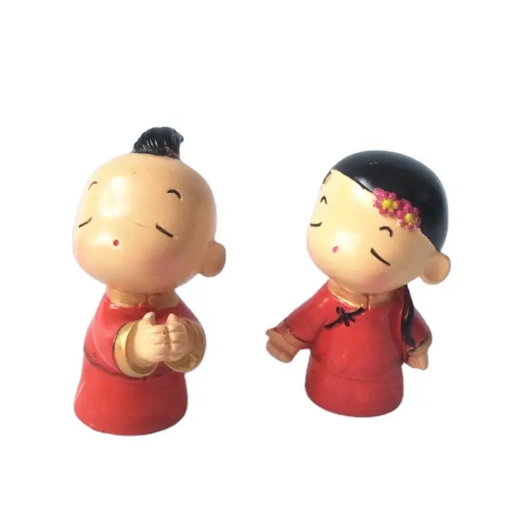 2個の男の子と女の子の像の恋人人形中国の花婿の花嫁ミニチュア置物結婚式の装飾人形