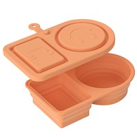 Boîte à lunch en silicone moderne rectangulaire portable à double compartiment, couvercle divisé pliable, chauffable, écologique, pour aliments