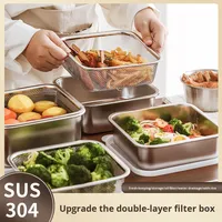 Conteneur carré en acier inoxydable 304 avec passoire empilable pour le stockage des aliments, laitue, fruits, légumes, viande, salade