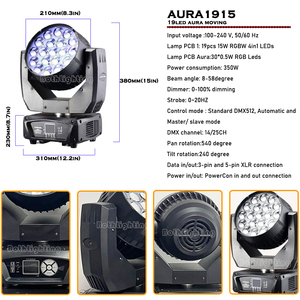 Projecteur de lumière à faisceau LED lavage, éclairage de scène <span class=keywords><strong>disco</strong></span> avec caisse de transport, 19x15W Mac <span class=keywords><strong>aura</strong></span> RGBW Zoom, 2 pièces - Product Image 2