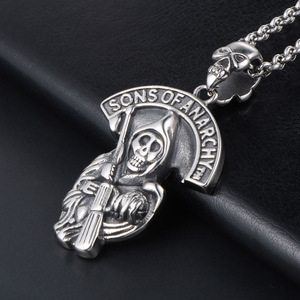Collier pendentif Sons Of Anarchy Reaper en argent tibétain, breloque tête de mort pour homme SP507 - Product Image 3