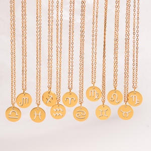 Collier en acier inoxydable plaqué or 18 carats avec 12 signes du zodiaque pour <span class=keywords><strong>femme</strong></span>, design creux, perle, astrologie, <span class=keywords><strong>horoscope</strong></span>, étude des signes, vente en gros - Product Image 2