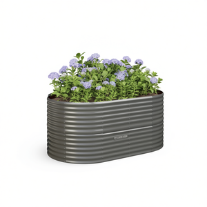 Jardinera elevada de acero con recubrimiento en polvo gris de 59.8x31.5x26.8 pulgadas, macetas elípticas para plantar en el jardín - Product Image 1