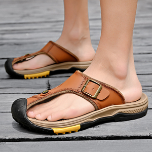Sandalias Cómodas y Transpirables de Cuero Vacuno para Hombre, Sandalias Casuales Abiertas con Plataforma Plana, Amortiguación Suave, Antideslizantes, para Verano - Product Image 3