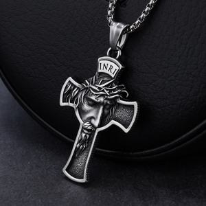 Collier pendentif vintage en acier titane avec croix de Jésus-Christ pour homme, bijoux en acier inoxydable pour les fêtes - Product Image 4