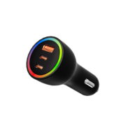 Pengisi Daya Mobil USB C, 3 Port Dual USB-C & USB-A Adaptor Daya Mobil PD/QC Pengisi Daya Cepat Dengan Lampu Ambient Biru