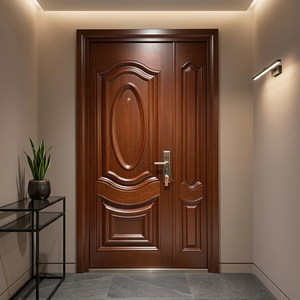 Puerta de Entrada Exterior de Madera Sólida de Lujo Golden Aero GA-44S con Paneles Curvos de Diseño Asiático y Superficie Acabada - Product Image 1