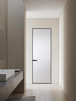 Pintu Ayun Kaca Aluminium Berengsel Minimalis Fitur Soft Close Kaca Tempered Desain Prancis untuk Interior Rumah Sakit dan Kantor