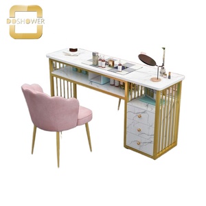 Elegante <span class=keywords><strong>y</strong></span> duradero salón manicura pedicura muebles de oro moderno Escritorio de uñas <span class=keywords><strong>para</strong></span> minimalista blanco Simple mesa de uñas de Metal - Product Image 2
