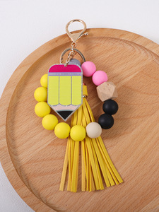 Pulsera de cuentas de silicona más vendida, colgante de cuentas de madera, llavero de acrílico con dibujos animados, colgante para bolso, llavero - Product Image 4