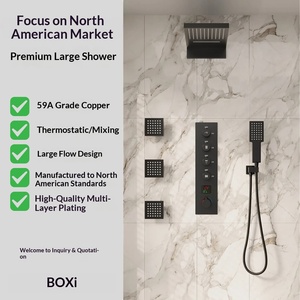 Cross-border 22-inch American Style Stainless Steel Matte Black Concealed Wall-<b>mounted</b> Faucets Digital Display Body Thermostatic - Product Image 1