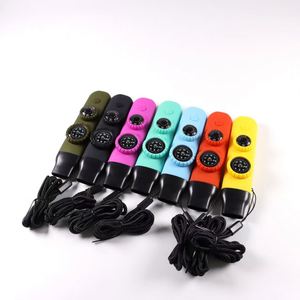 Sifflet multifonctionnel d'urgence 7-en-1 pour l'extérieur avec logo personnalisé imprimé à l'écran, lumière LED, thermomètre, boussole, modèle S081726A - Product Image 1