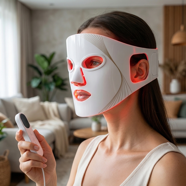 Hot Selling Hand Held Silicone 4D LED Face Light Therapy Mask with 630nm/460nm/520nm/850nm Near Infrared Red Light for Home Use
