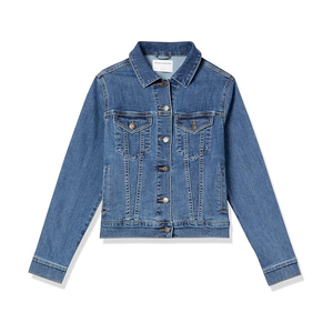 Chaqueta vaquera clásica personalizada para mujer, abrigo vaquero azul con botones y bolsillos, ropa de abrigo informal, fabricante OEM - Product Image 1