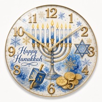 Fröhliche Chanukka Acryl-Wanduhr 25cm Menora-Design Runde Bedruckte Wanduhr Geräuschlos