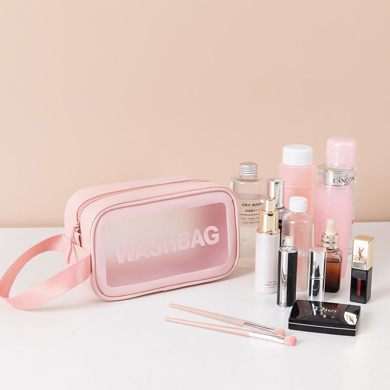Biodegradable Custom Logo Travel Vinyl Waterproof Beach Zipper Cosmetic Bag TPU PVC Toilet Wash Bag