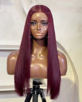 Wig rambut manusia ditarik ganda 100% Vendor rambut Vietnam mentah 24 inci warna merah marun ekstensi rambut manusia Virgin lurus tulang