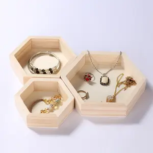 Kreative Massivholz Sechseck Halskette Bodhi Ohrringe Ring Schmuck Aufbewahrung sbox