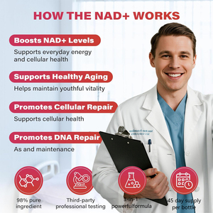 อาหารเสริมชะลอวัยปรับแต่งได้1000มก. มี <span class=keywords><strong>NAD</strong></span> + ของเหลวนิโคตินาไมด์ไรโบไซด์และเรสเวอราทรอลพร้อมสูตร PQQ - Product Image 6