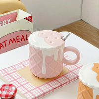 Tasses à eau en céramique BAMBUS de style moderne et créatif - Adorables mugs pour couple avec couvercle et cuillère pour filles