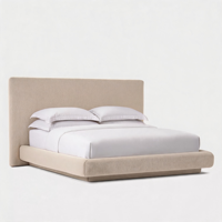 Lit Moderne en Bois Massif avec Panneau Rembourré en Tissu, Taille Personnalisable, Écologique, pour Hôtel et Villa