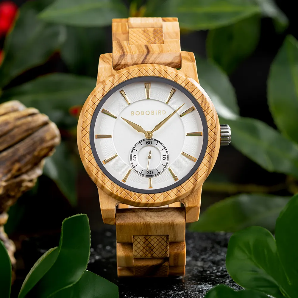 Relojes de madera para hombre BOBOBIRD nueva moda movimiento japonés reloj de pulsera de cuarzo semana fecha pantalla nombre personalizado marca gran regalo
