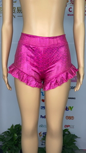 Vendita calda estiva pantaloncini a vita alta da donna pantaloni corti con volant in finta pelle metallizzata argento lucido - Product Image 6