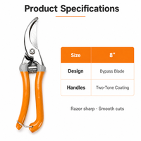 Sécateur classique à lame croisée, poignée ergonomique striée, 8 pouces, pour jardin, fleurs, plantes, bonsaïs, arbustes, outil professionnel