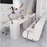 Meubles de salon de beauté modernes en promotion : table de manucure simple ou double en bois avec lampe à ongles