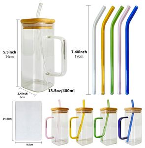 Tazas de Vidrio Cuadradas de 13.5oz con Logotipo Personalizado, Resistentes al Calor y Sublimables, para Té/Café, con Tapa de Bambú y Pajita, Aptas para Lavavajillas - Product Image 2