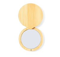 Miroir cosmétique rond en bois de bambou personnalisé en gros, mini miroir de poche à main, miroir de maquillage de poche en bois