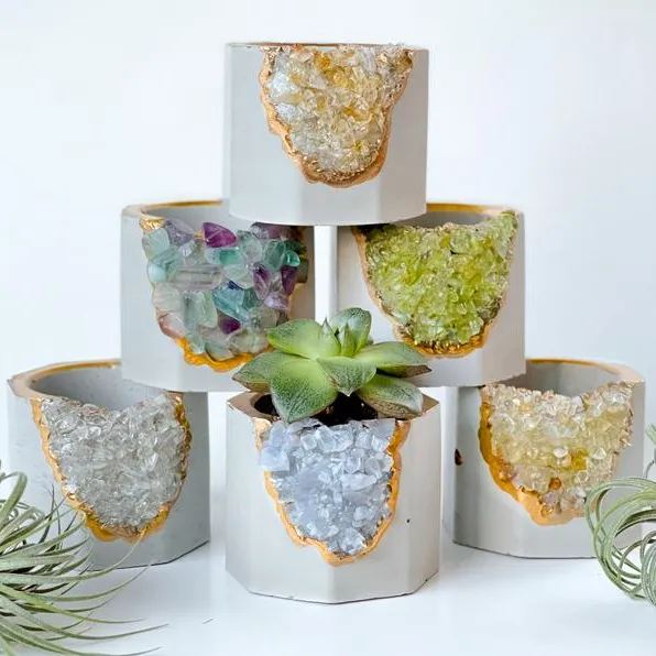 Fioriera in cristallo Geode Design moderno vasi da fiori in cemento vasi in cemento per piante decorazione del giardino di casa <span class=keywords><strong>vita</strong></span> quotidiana intagliata a mano