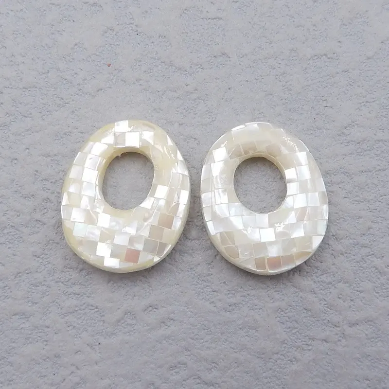 Natural Oval Faceted Mother Of Pearl Shell Pair for Fashion Jewelry