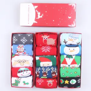 2024 Bulk wholesale mix color winter festive christmas crew socks women with gift box